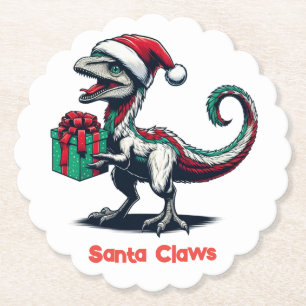 Christmas Santa hat raptor Paper Coaster