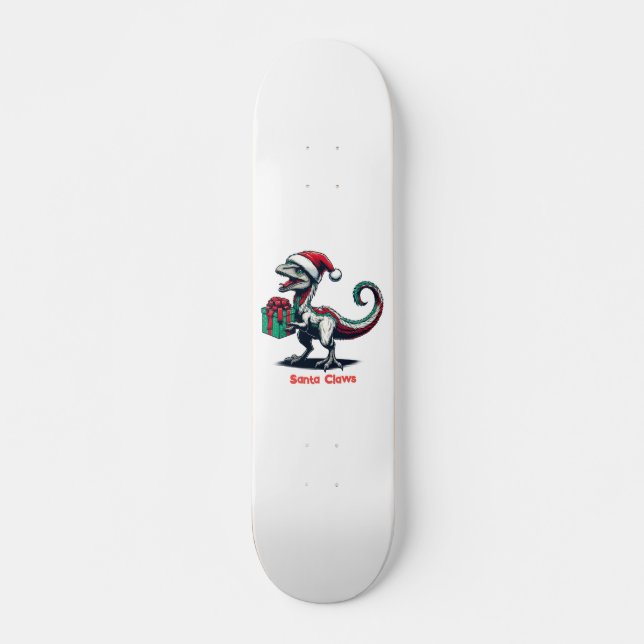 Christmas Santa hat raptor  Skateboard (Front)
