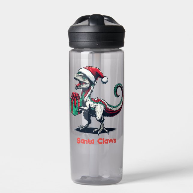 Christmas Santa hat raptor  Water Bottle (Front)