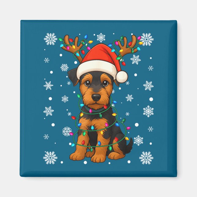 Christmas Santa Hat Reindeer Airedale Terrier Love Magnet (Front)