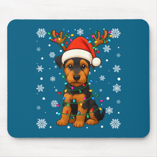 Christmas Santa Hat Reindeer Airedale Terrier Love Mouse Pad (Front)