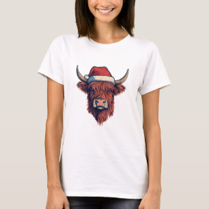 Christmas Santa Hat Scottish Highland Cow for Cow T-Shirt