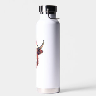 Christmas Santa Hat Scottish Highland Cow for Cow Water Bottle