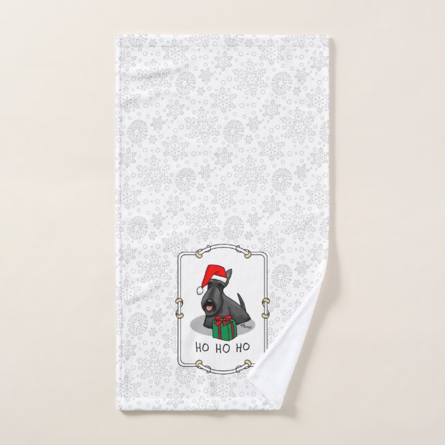 Christmas Santa Hat Scottish Terrier (black) Cute Bath Towel Set (Hand Towel)
