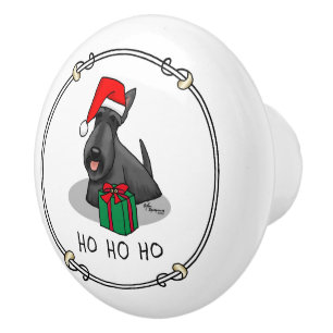 Christmas Santa Hat Scottish Terrier (black) Cute Ceramic Knob