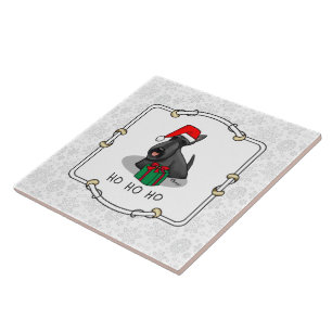 Christmas Santa Hat Scottish Terrier (black) Cute Ceramic Tile