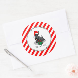 Christmas Santa Hat Scottish Terrier (black) Cute Classic Round Sticker