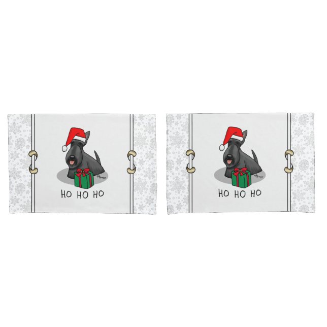 Christmas Santa Hat Scottish Terrier (black) Cute Pillowcase (Front-Set)