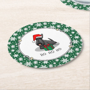 Christmas Santa Hat Scottish Terrier (black) Cute Round Paper Coaster