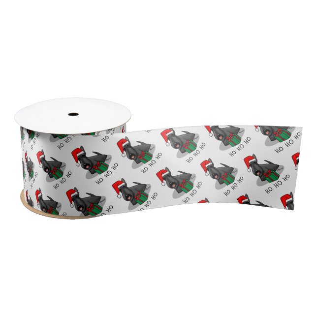 Christmas Santa Hat Scottish Terrier (black) Cute Satin Ribbon (Spool)