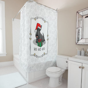 Christmas Santa Hat Scottish Terrier (black) Cute Shower Curtain