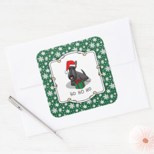 Christmas Santa Hat Scottish Terrier (black) Cute Square Sticker