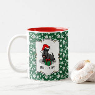 Christmas Santa Hat Scottish Terrier (black) Cute Two-Tone Coffee Mug