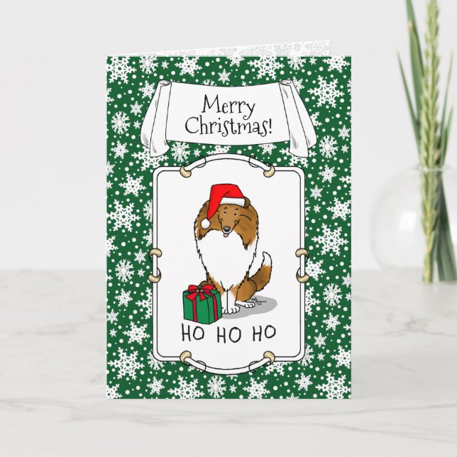 Christmas Santa Hat Shetland Sheepdog (sable) Cute Card (Front)