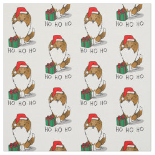 Christmas Santa Hat Shetland Sheepdog (sable) Cute Fabric