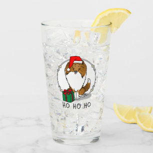 Christmas Santa Hat Shetland Sheepdog (sable) Cute Glass