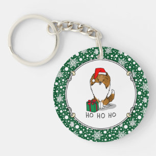 Christmas Santa Hat Shetland Sheepdog (sable) Cute Key Ring