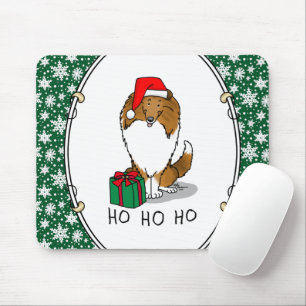 Christmas Santa Hat Shetland Sheepdog (sable) Cute Mouse Pad