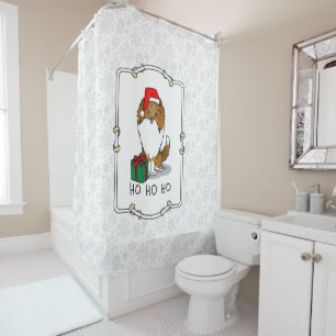 Christmas Santa Hat Shetland Sheepdog (sable) Cute Shower Curtain