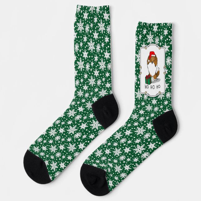 Christmas Santa Hat Shetland Sheepdog (sable) Cute Socks (Left)