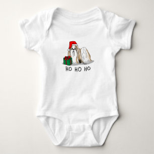 Christmas Santa Hat Shih Tzu (tan white) Dog Cute Baby Bodysuit