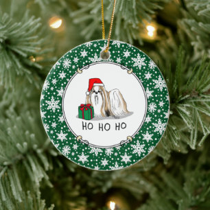 Christmas Santa Hat Shih Tzu (tan white) Dog Cute Ceramic Ornament