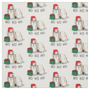 Christmas Santa Hat Shih Tzu (tan white) Dog Cute Fabric