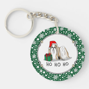 Christmas Santa Hat Shih Tzu (tan white) Dog Cute Key Ring
