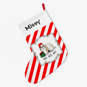 Christmas Santa Hat Shih Tzu (tan white) Dog Cute Large Christmas Stocking