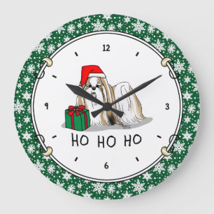 Christmas Santa Hat Shih Tzu (tan white) Dog Cute Large Clock