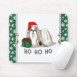 Christmas Santa Hat Shih Tzu (tan white) Dog Cute Mouse Pad