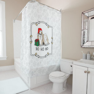 Christmas Santa Hat Shih Tzu (tan white) Dog Cute Shower Curtain