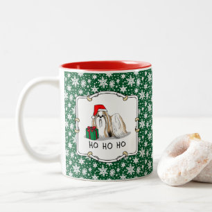 Christmas Santa Hat Shih Tzu (tan white) Dog Cute Two-Tone Coffee Mug