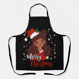 Christmas Santa Hat Shirt Black African American Apron