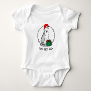 Christmas Santa Hat Siberian Husky (silver) Cute Baby Bodysuit