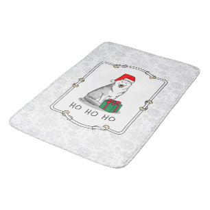 Christmas Santa Hat Siberian Husky (silver) Cute Bath Mat