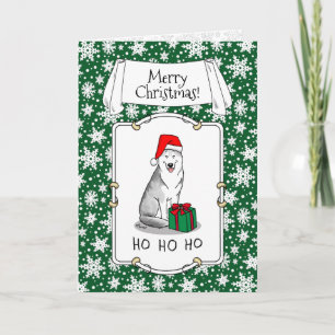Christmas Santa Hat Siberian Husky (silver) Cute Card