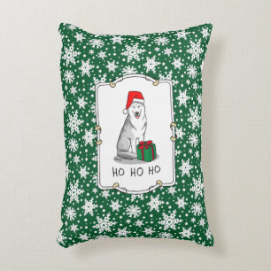 Christmas Santa Hat Siberian Husky (silver) Cute Decorative Cushion