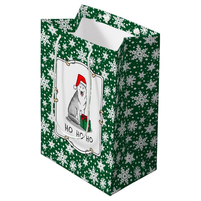 Christmas Santa Hat Siberian Husky (silver) Cute Medium Gift Bag (Front Angled)