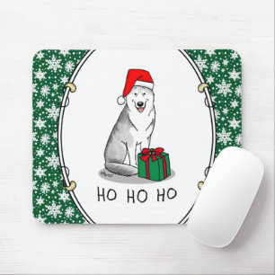 Christmas Santa Hat Siberian Husky (silver) Cute Mouse Pad