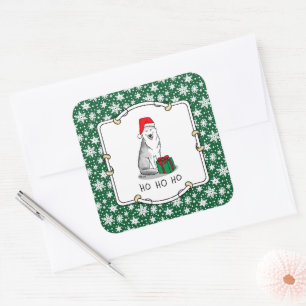 Christmas Santa Hat Siberian Husky (silver) Cute Square Sticker