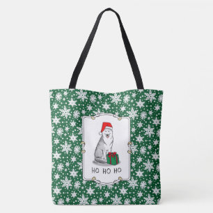 Christmas Santa Hat Siberian Husky (silver) Cute Tote Bag