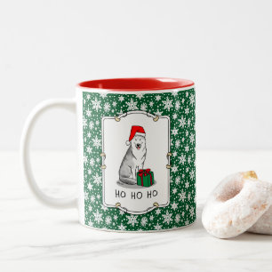 Christmas Santa Hat Siberian Husky (silver) Cute Two-Tone Coffee Mug