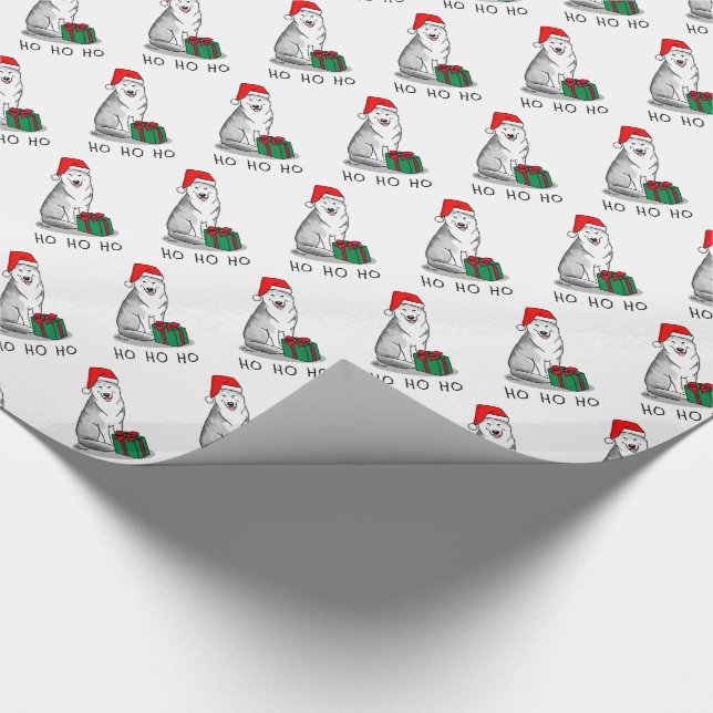 Christmas Santa Hat Siberian Husky (silver) Cute Wrapping Paper (Corner)