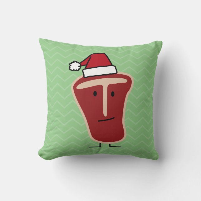 Christmas Santa Hat T-Bone Steak meat protein Cushion (Front)