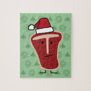 Christmas Santa Hat T-Bone Steak meat protein Jigsaw Puzzle