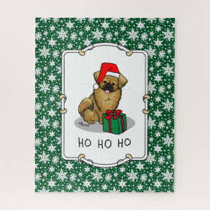 Christmas Santa Hat Tibetan Spaniel (Brown) Cute Jigsaw Puzzle