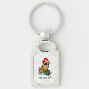 Christmas Santa Hat Tibetan Spaniel (Brown) Cute Key Ring