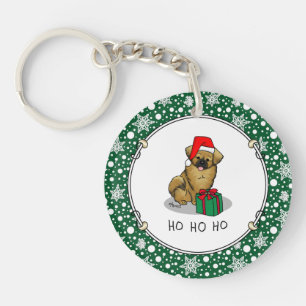Christmas Santa Hat Tibetan Spaniel (Brown) Cute Key Ring