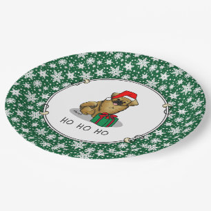 Christmas Santa Hat Tibetan Spaniel (Brown) Cute Paper Plate